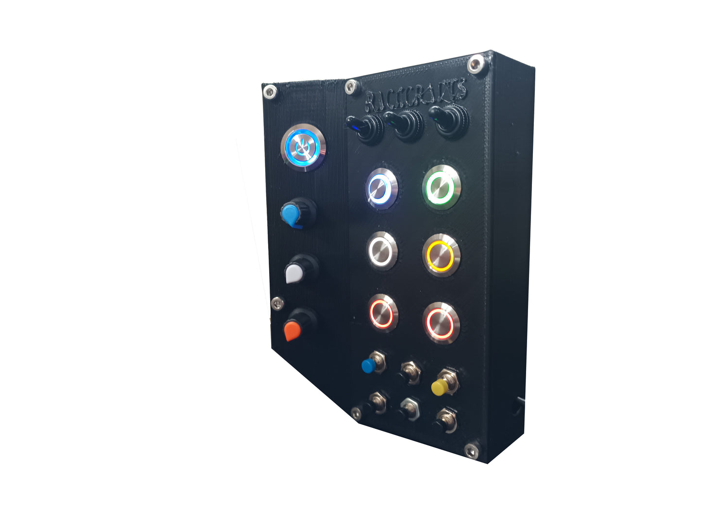 Racecrafts NZ Sim Angled LED Button Box/Controller Console, 12x Push Buttons, 3 Toggle Switches, 3x Potentiometers