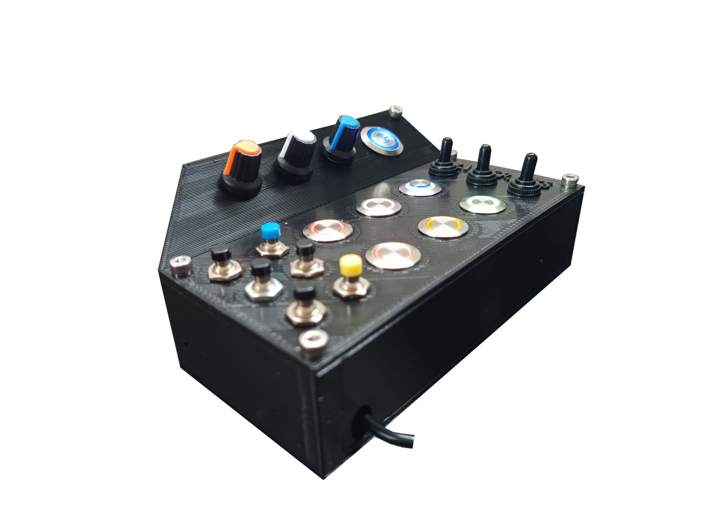 Racecrafts NZ Sim Angled LED Button Box/Controller Console, 12x Push Buttons, 3 Toggle Switches, 3x Potentiometers