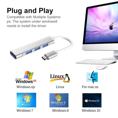 Enkay Type-C USB 4 Port Hub, 3 x USB 2.0, 1 x USB 3.0, Plug and Play