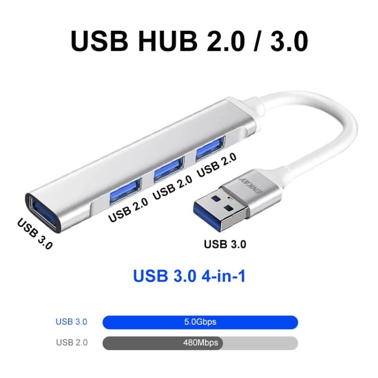 Enkay USB 4 Port Hub, 3 x USB 2.0, 1 x USB 3.0, Plug and Play