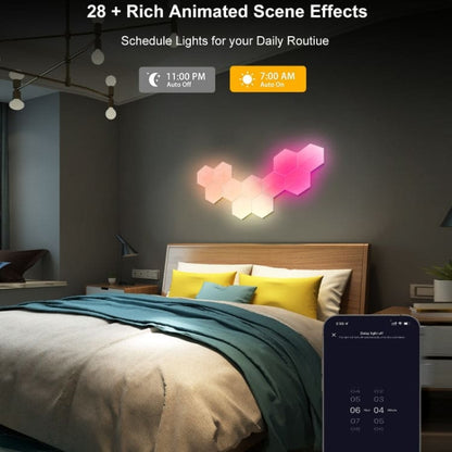 6 PACK - LED Ambient Light Tiles, Wi-Fi App Control, Multiple Patterns, Colours or Sound Activated
